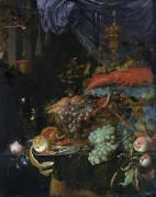 Картина Натюрморт с фруктами и щеглом, Абрахам Миньон